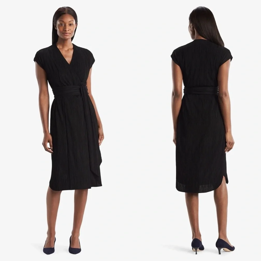 MM Lafleur New York Black Pleated Jersey Wrap Devlin Midi Dress Black Size 10 - Picture 9 of 9